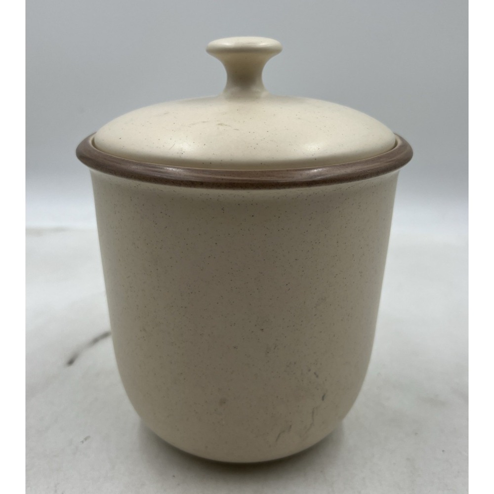 HOME Ceramic Canister With Lid Beige Speckled Farmhouse 7.5" Tall
